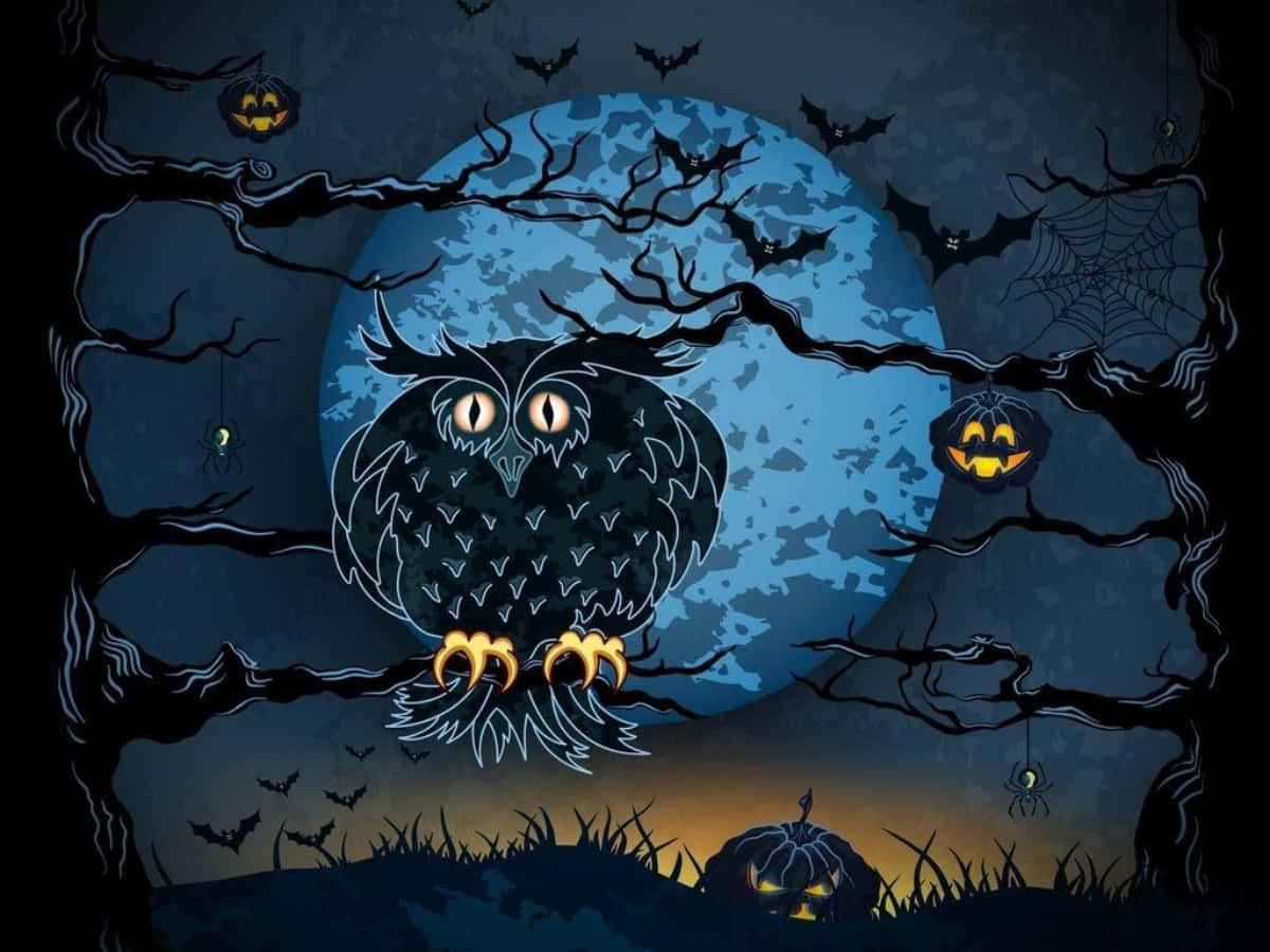 Halloween Cartoon Owl On Tree Branch Picture