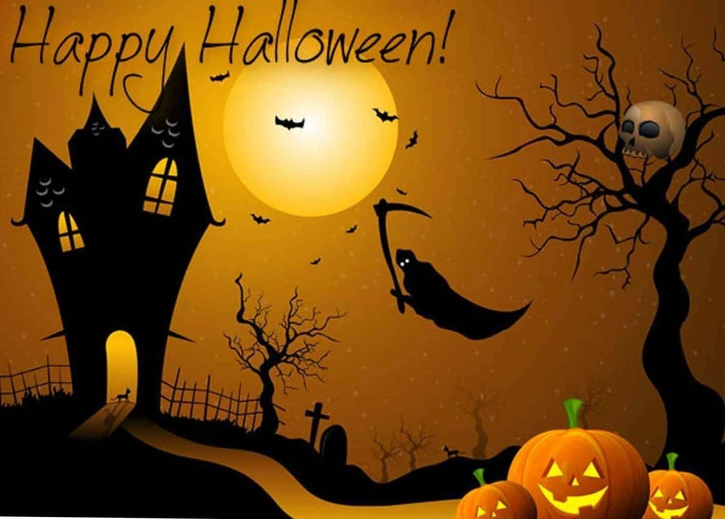 Halloween Cartoon Haunted House With Grim Reaper Picture