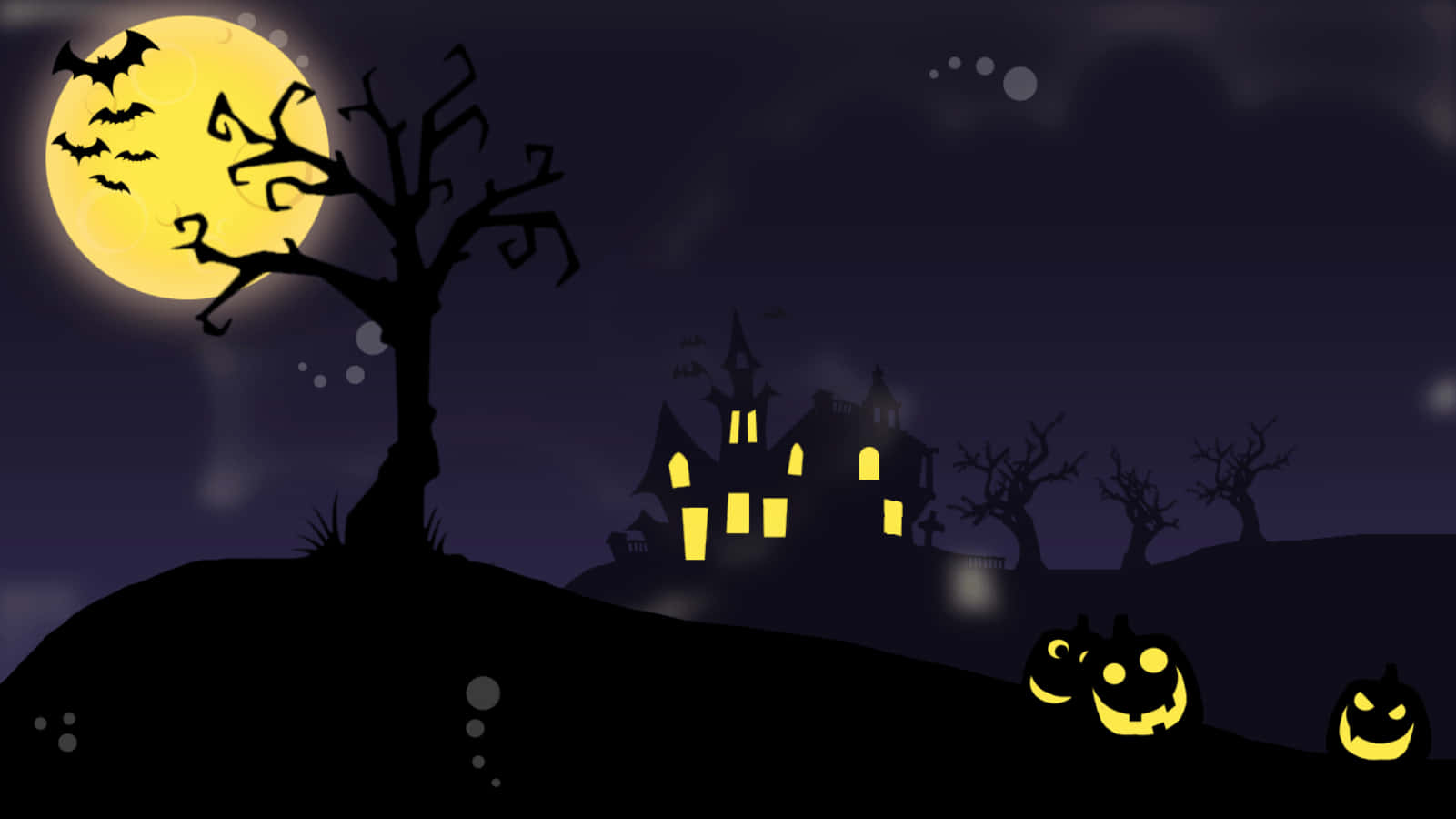 Halloween tegnefilm spøgelseshus sort og gul billede.
