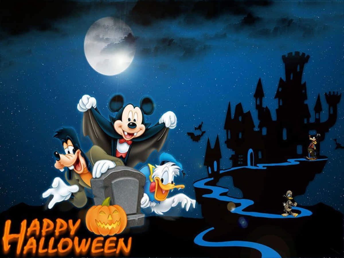 Halloween Cartoon Mickey Donald And Goofy Haunted House Picture