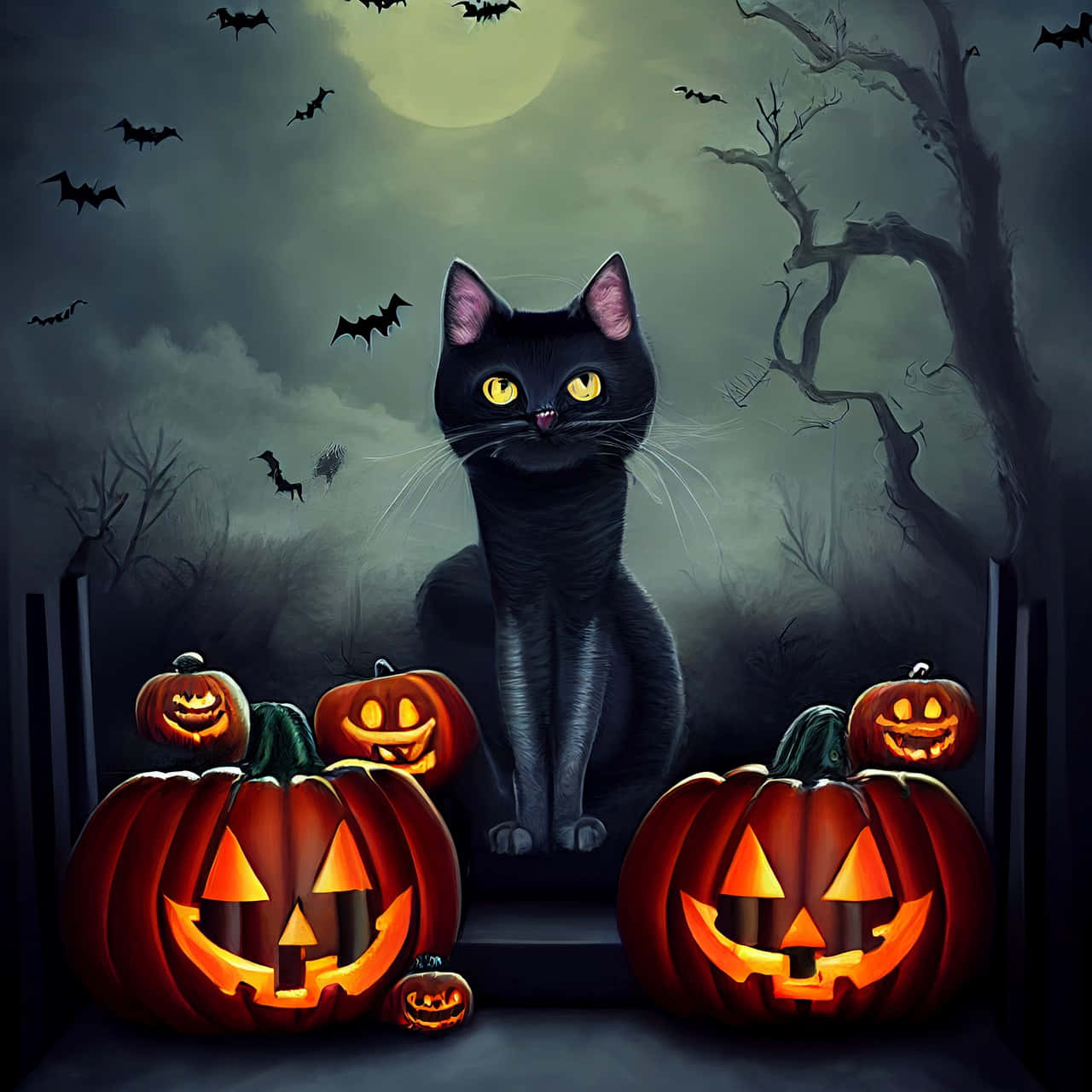 A Charming Halloween Cat Ready to Celebrate Wallpaper