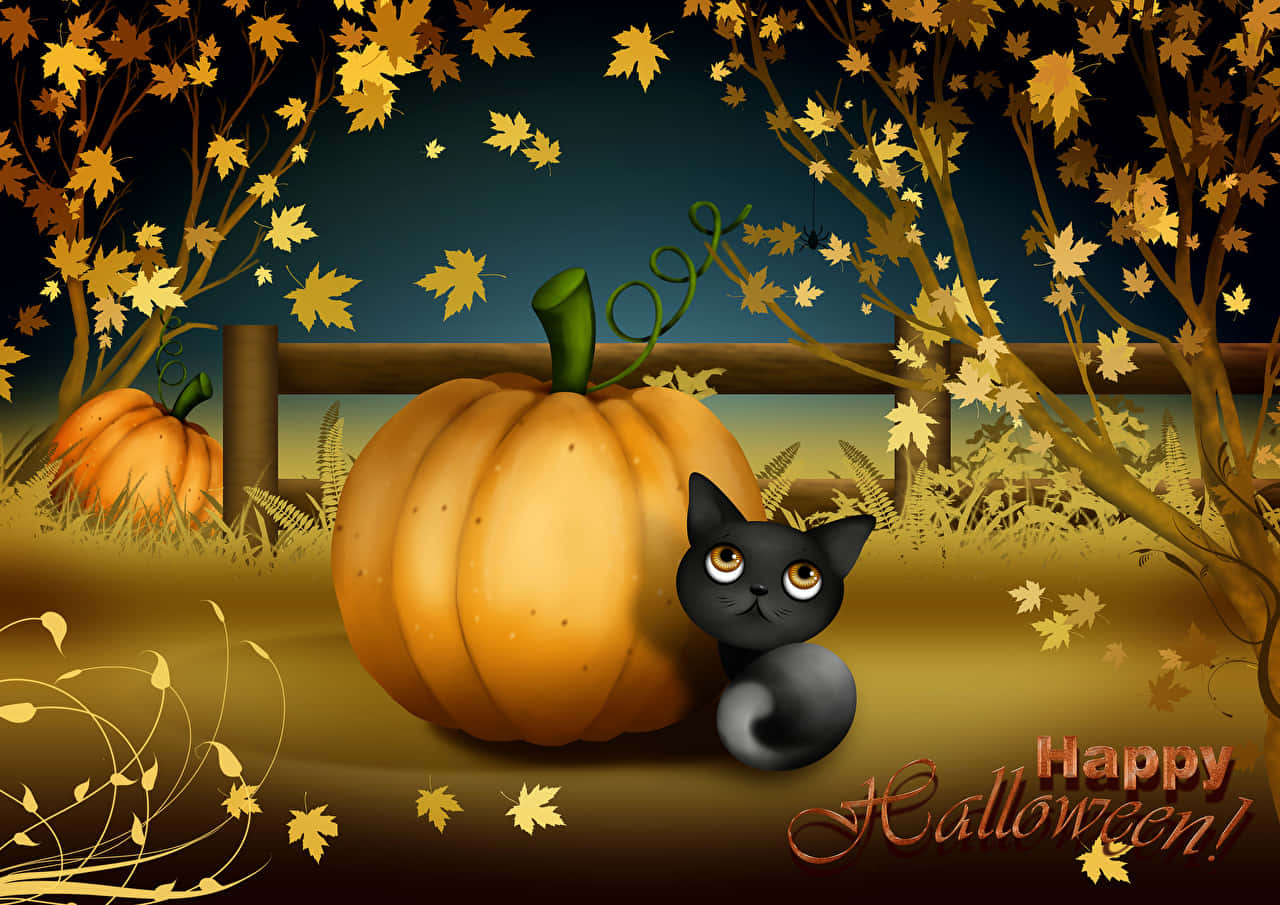 Get ready for Halloween with this spooky kitty! Wallpaper