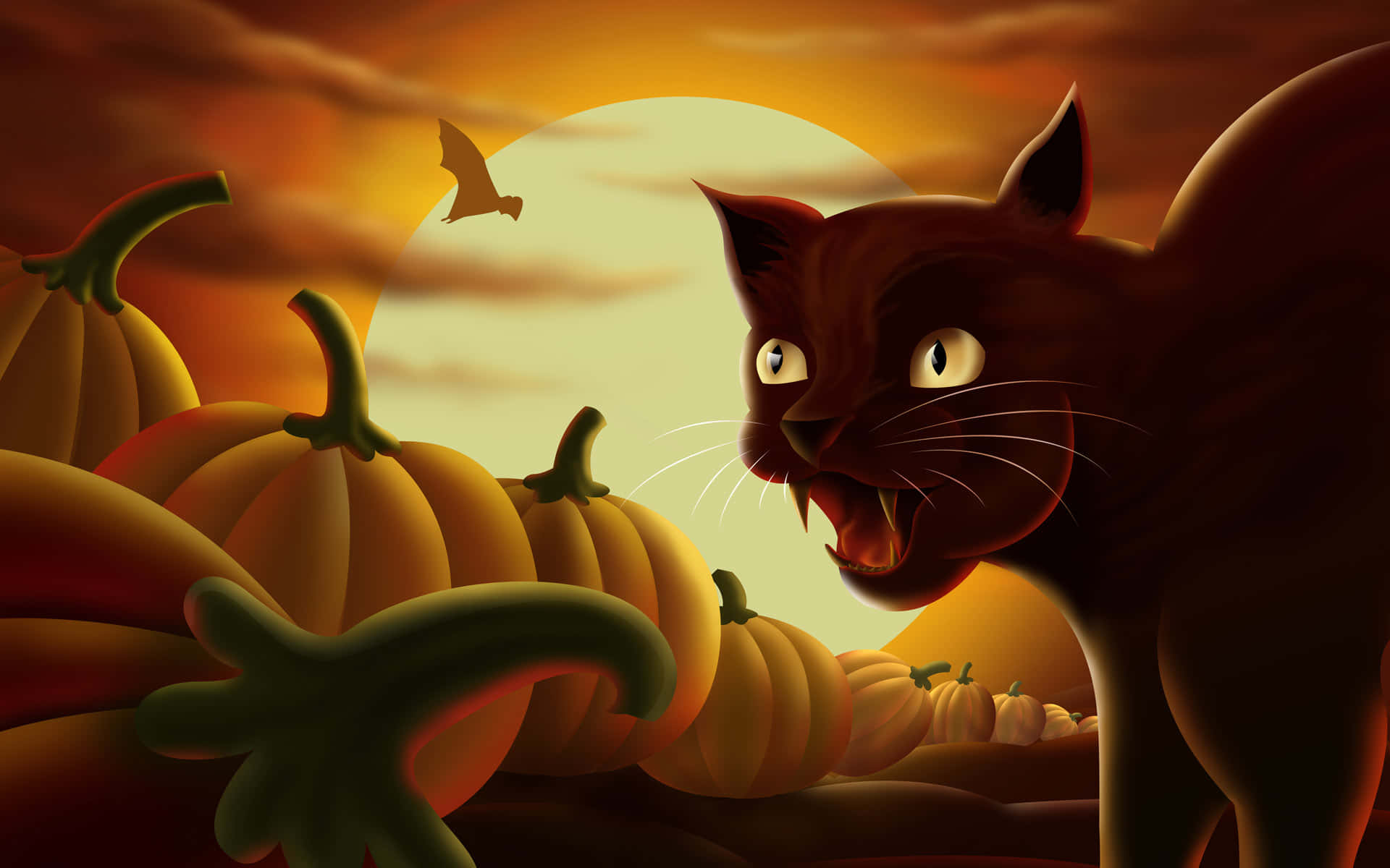 Look out--this Halloween cat is ready to pounce Wallpaper
