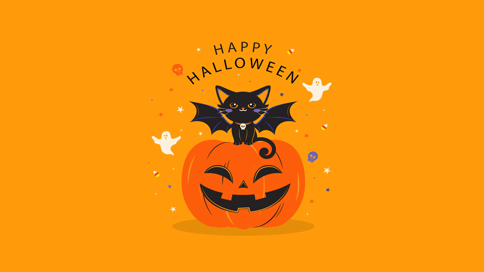 Trick-or-Treat, Spooky Cat in Costume Ready for Halloween Wallpaper