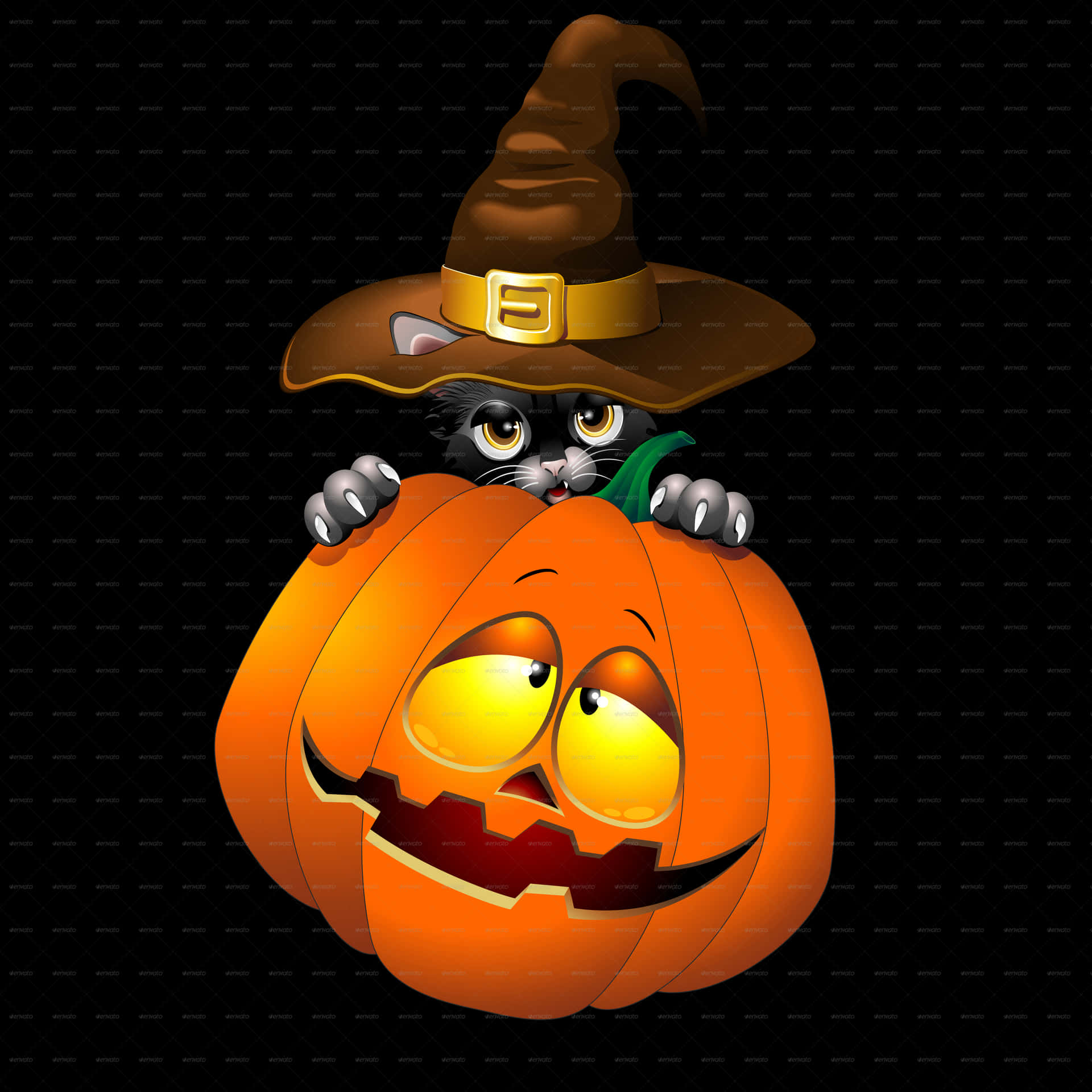 Halloween Cat Peeking Behind Pumpkin PNG