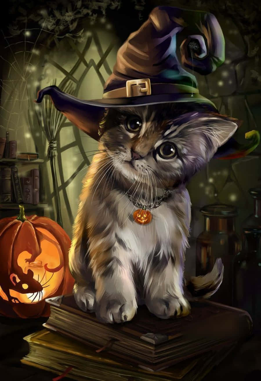 Bedårandesvart Katt I En Skrämmande Pumpakostym För Halloween!