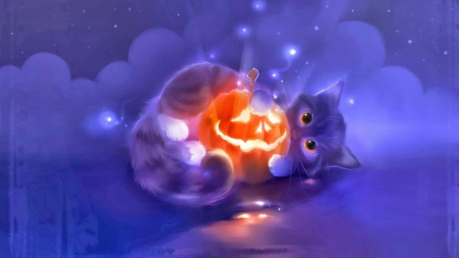 Firahalloween Med Denna Lekfulla Katt På Dator- Eller Mobilbakgrundsbilden!