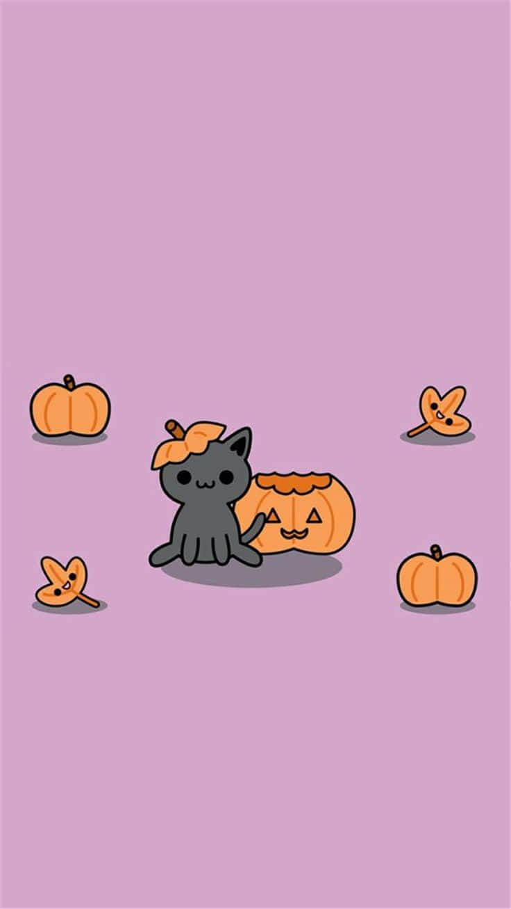 Halloween Catand Pumpkins Cute Illustration Wallpaper