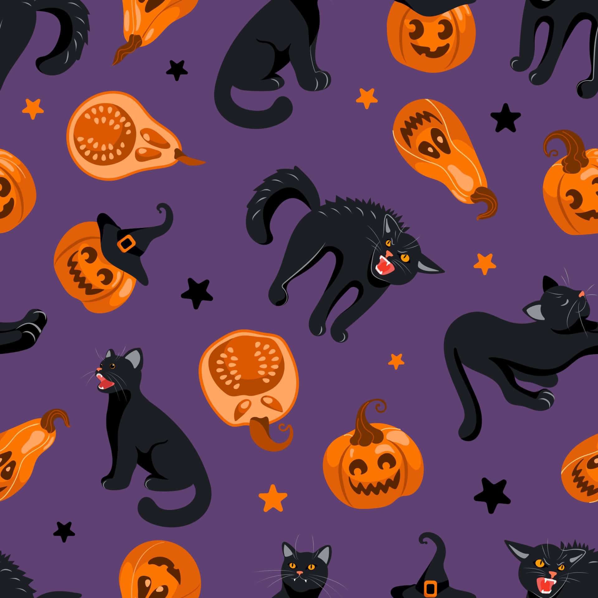 Halloween Catsand Pumpkins Pattern Wallpaper