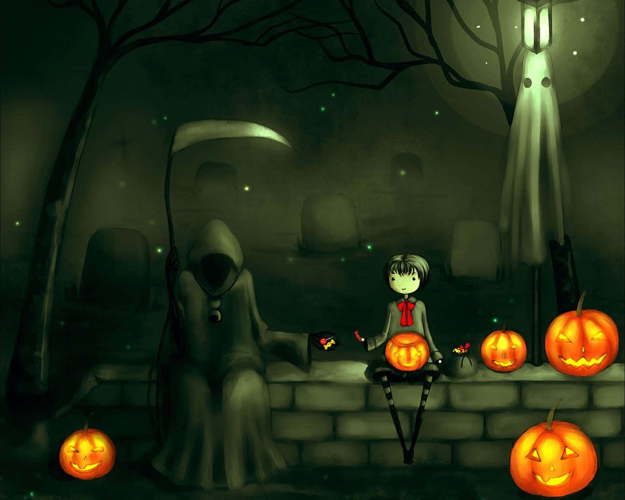 Halloweenniedliches Goth-mädchen Mit Sensenmann Bild