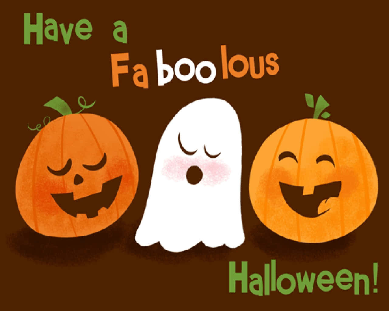 Halloween Cute Faboolous Carved Pumpkins and White Ghost Picture