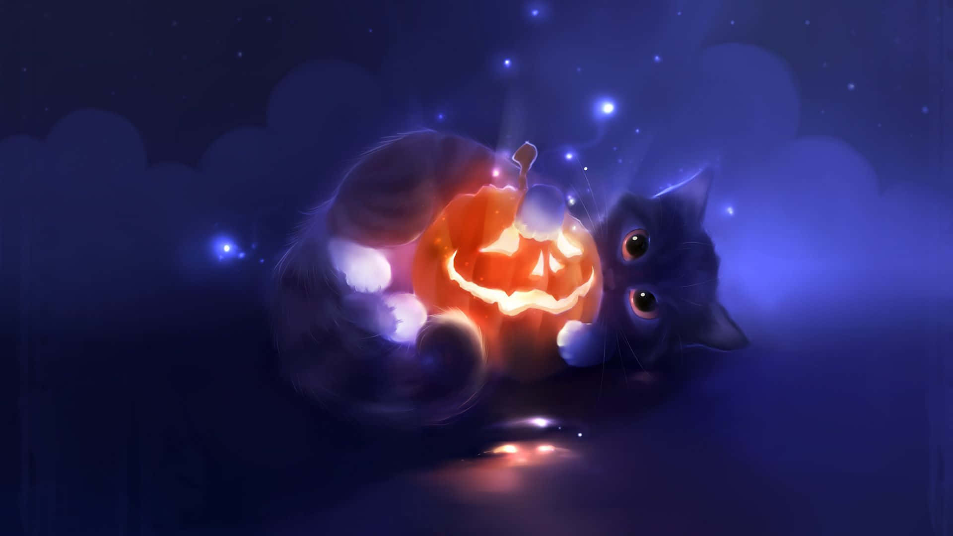 Imagemfofa De Um Gato Preto Fofo Acolhendo Uma Abóbora No Halloween.