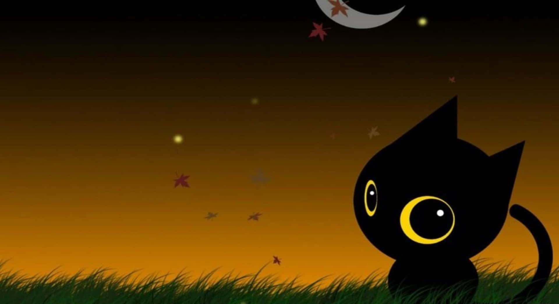 Halloweenniedliche Chibi Schwarze Katze Nachthimmelsbild