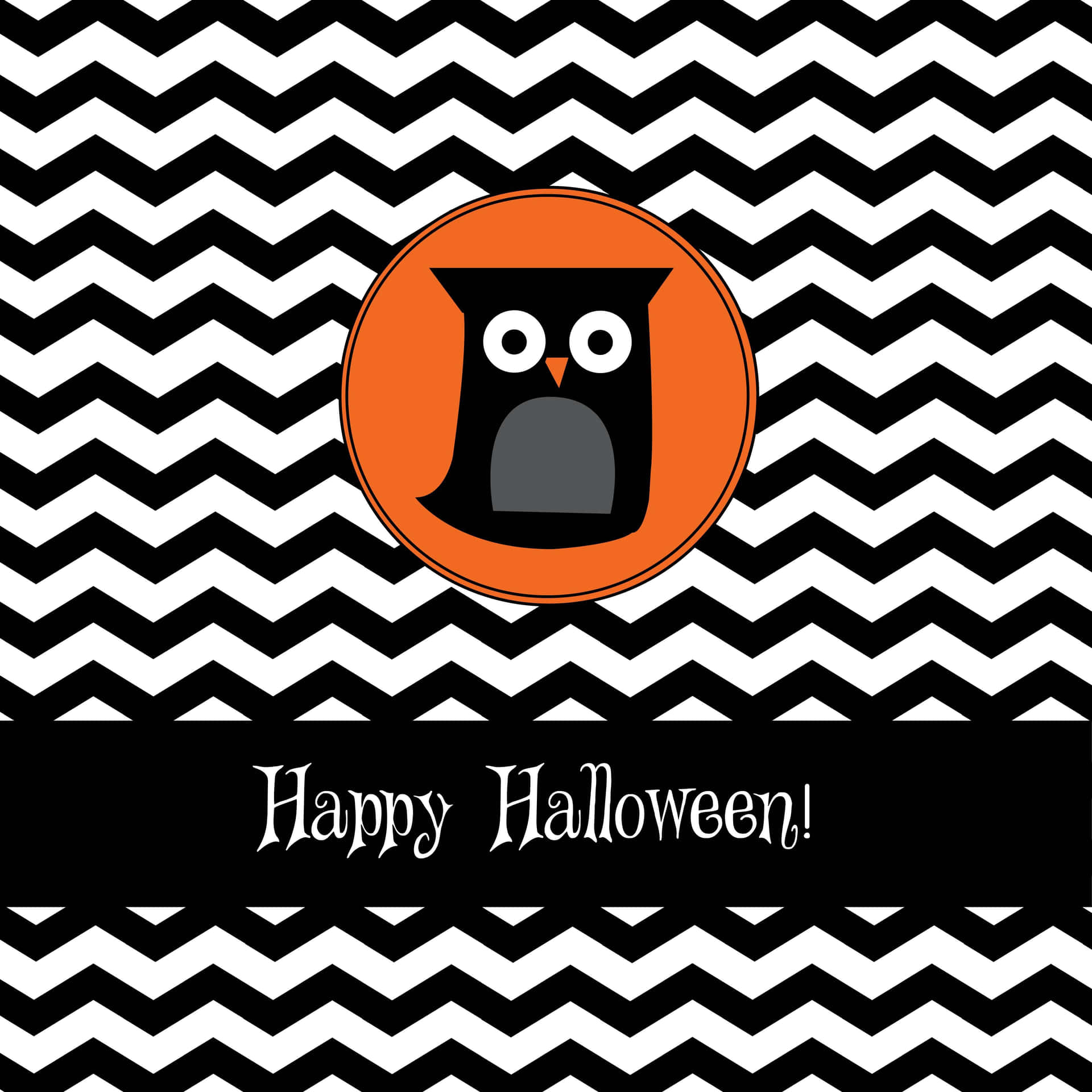 Halloween Cute Black Owl Zigzag Line Art Picture