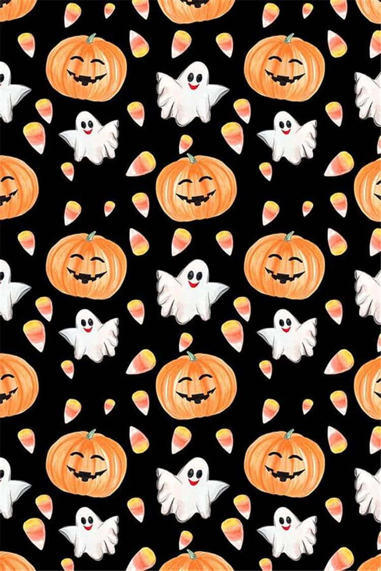 Immaginedi Halloween Con Zucca, Fantasmi E Caramelle Carine