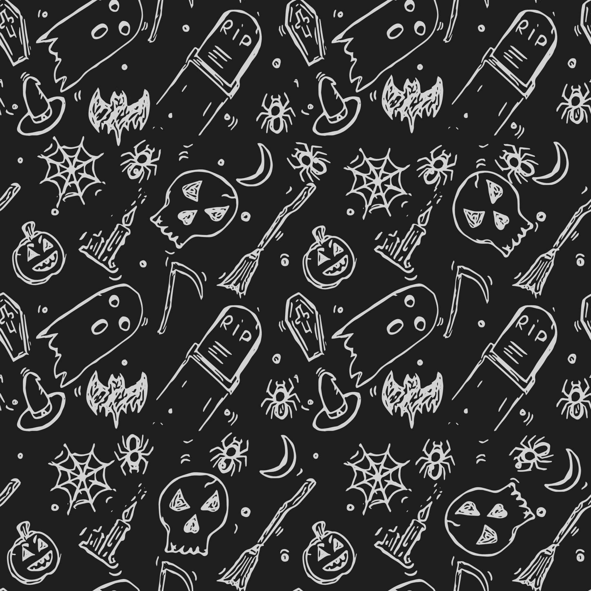 Halloween Doodle Pattern Black Background Wallpaper
