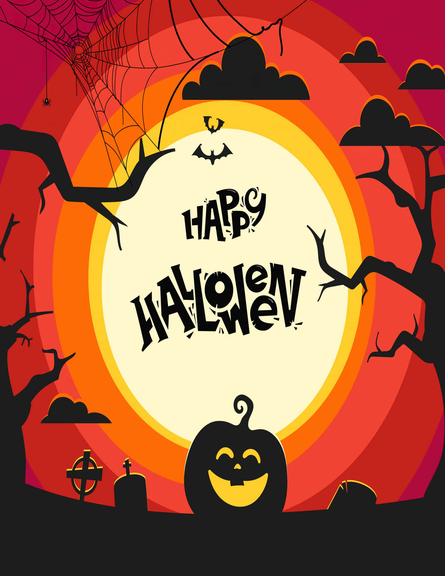 Halloween Festive Graphicwith Pumpkinand Bats Wallpaper