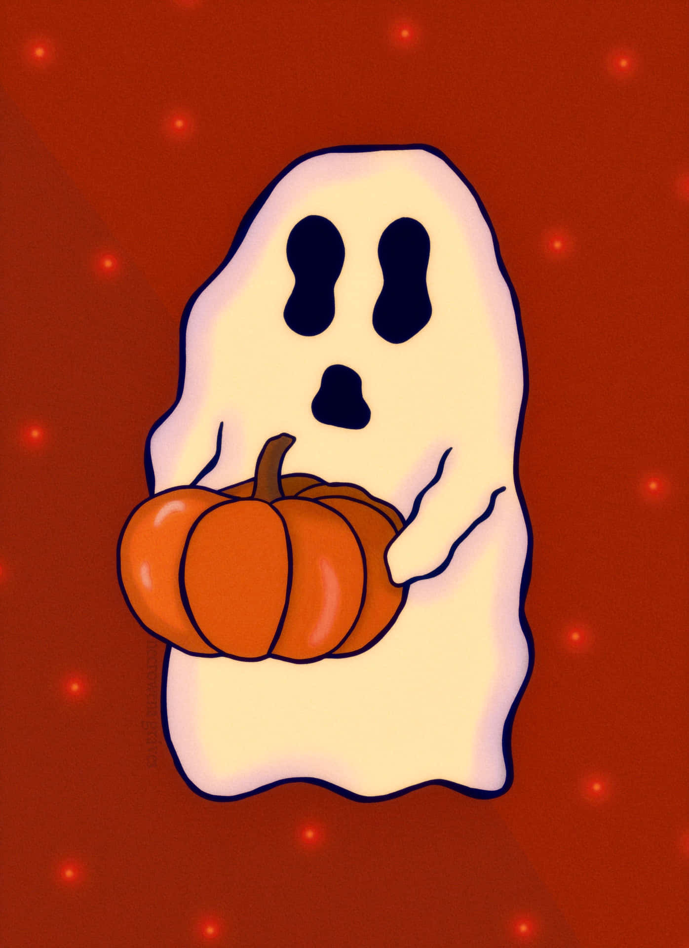 Halloween_ Ghost_ Holding_ Pumpkin Wallpaper
