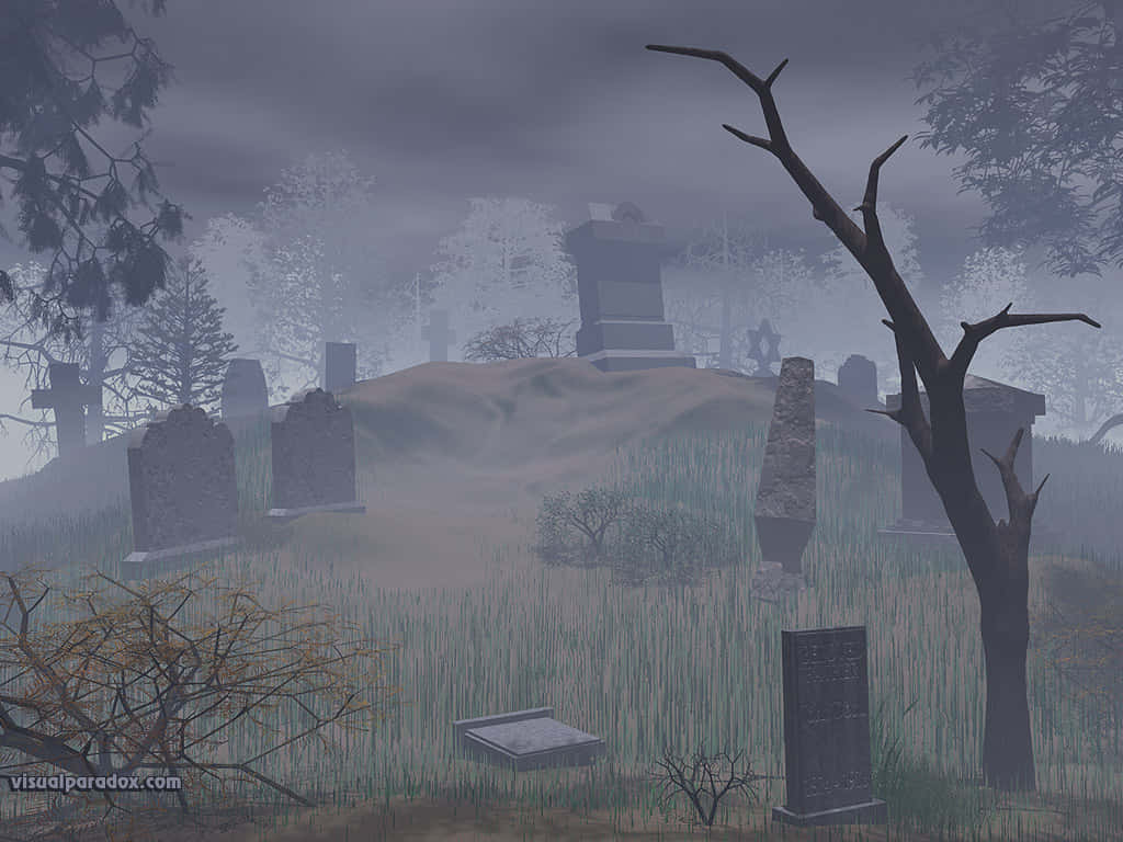 Experimentauna Atmósfera Espeluznante En La Noche De Halloween En El Cementerio Local. Fondo de pantalla