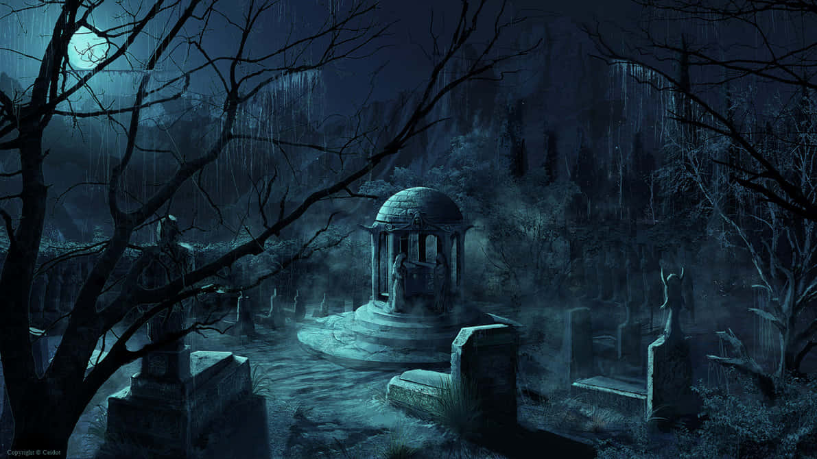 A Graveyard Scene On All Hallows' Eve Wallpaper
