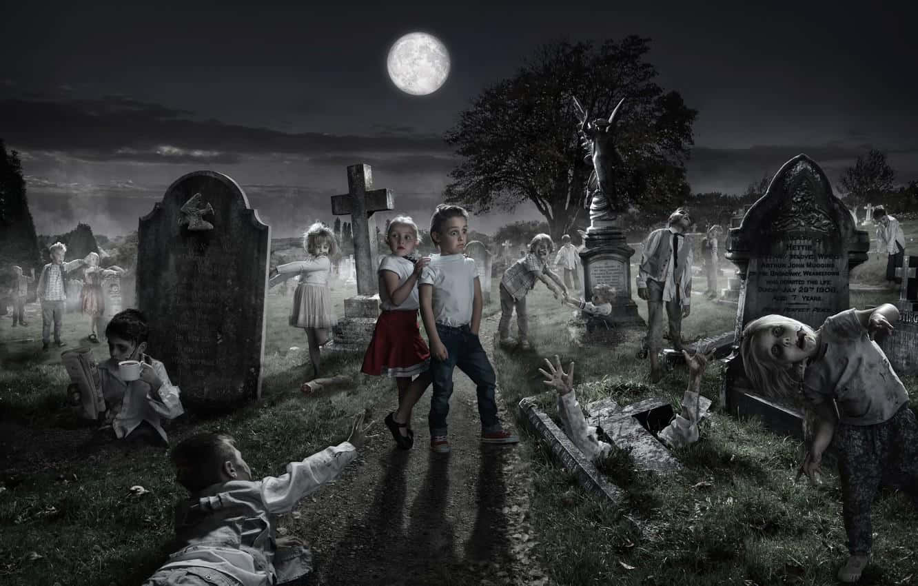 Velkommentil Det Uhyggelige Halloween Kirkegård! Wallpaper