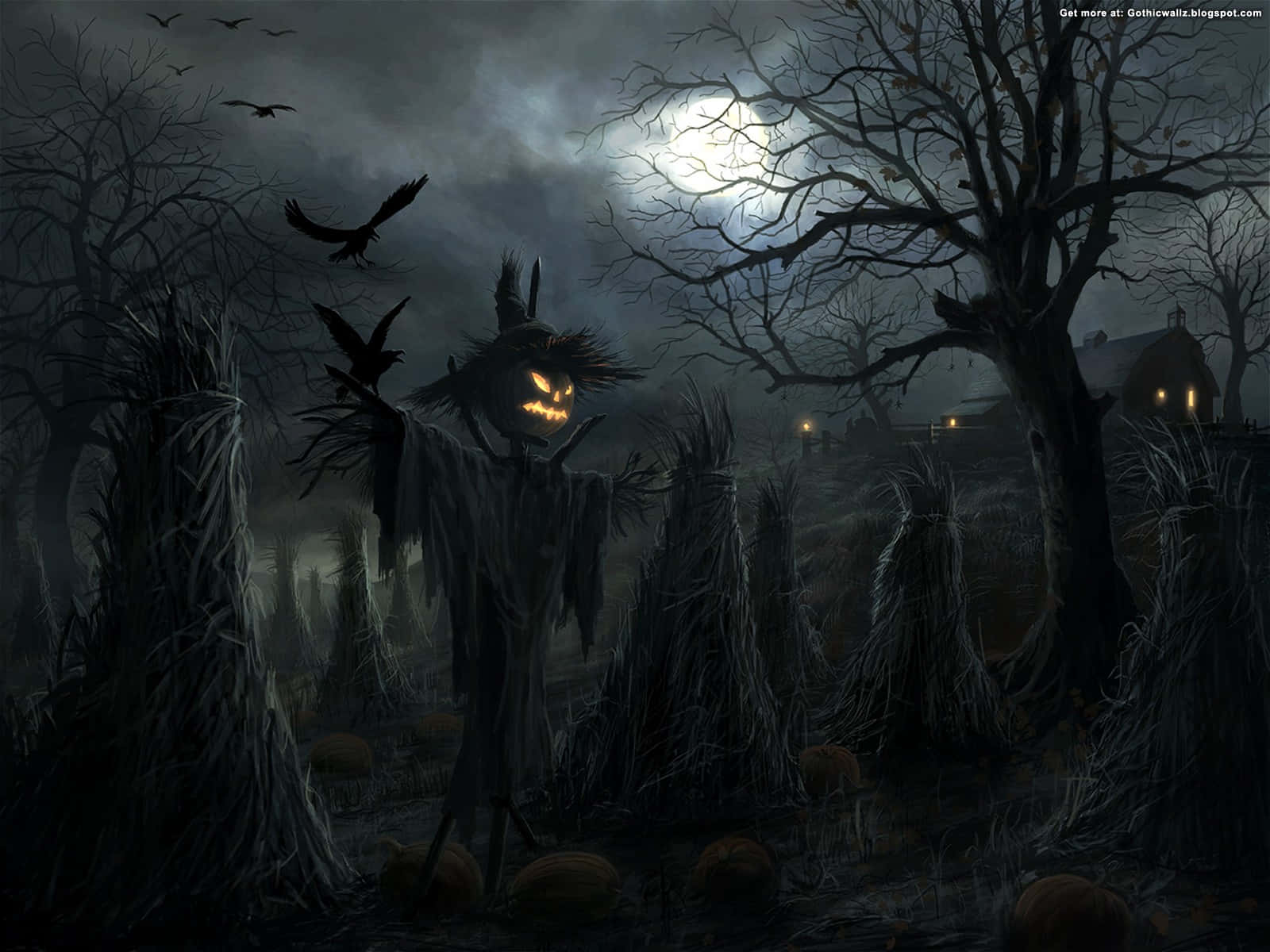 Spooky Halloween night at an eerie graveyard Wallpaper