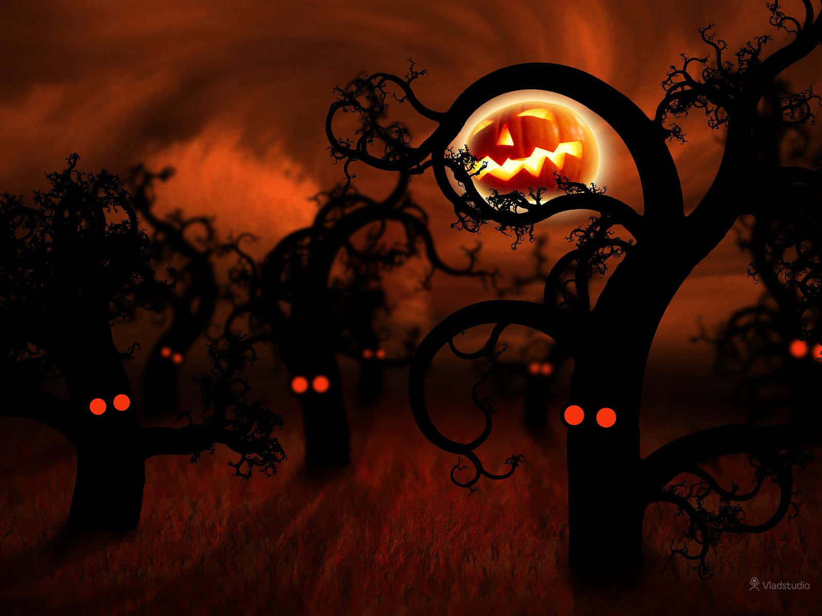 Attnjuta Av En Läskig Halloween-natt På En Svalkande Kyrkogård Wallpaper