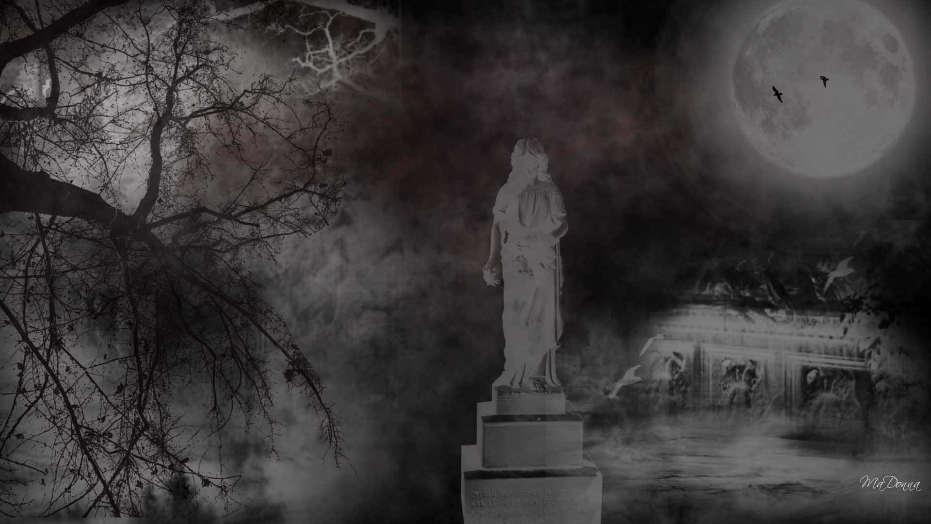 Immaginenotte Spaventosa Di Halloween Nel Cimitero Sfondo
