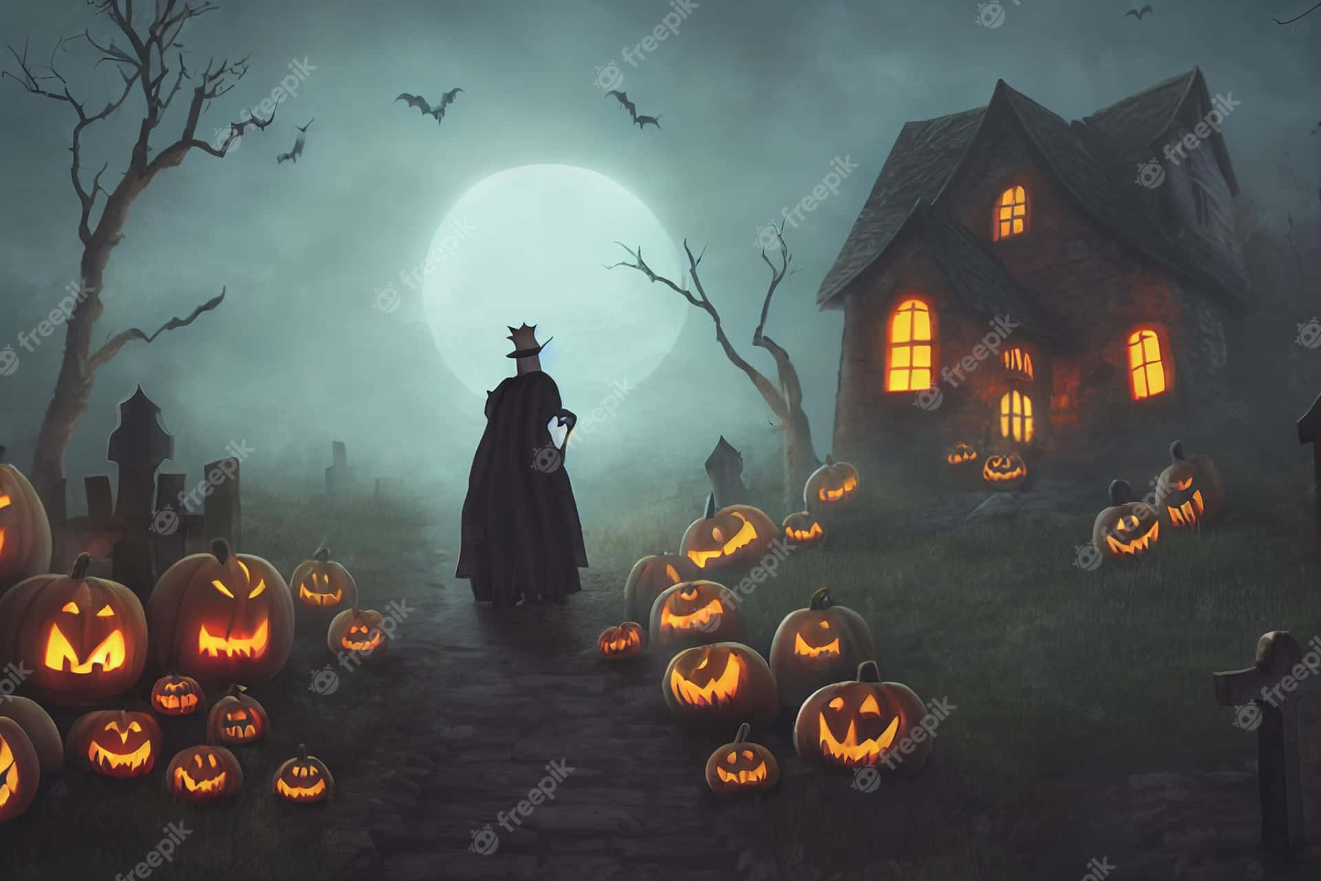 Eerily spooky Halloween graveyard Wallpaper