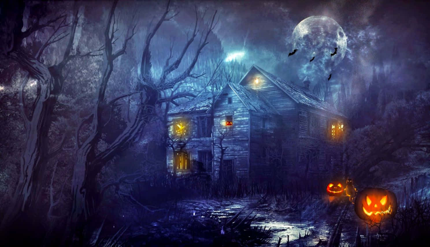 Spooky Halloween kommer til live i kirkegården Wallpaper
