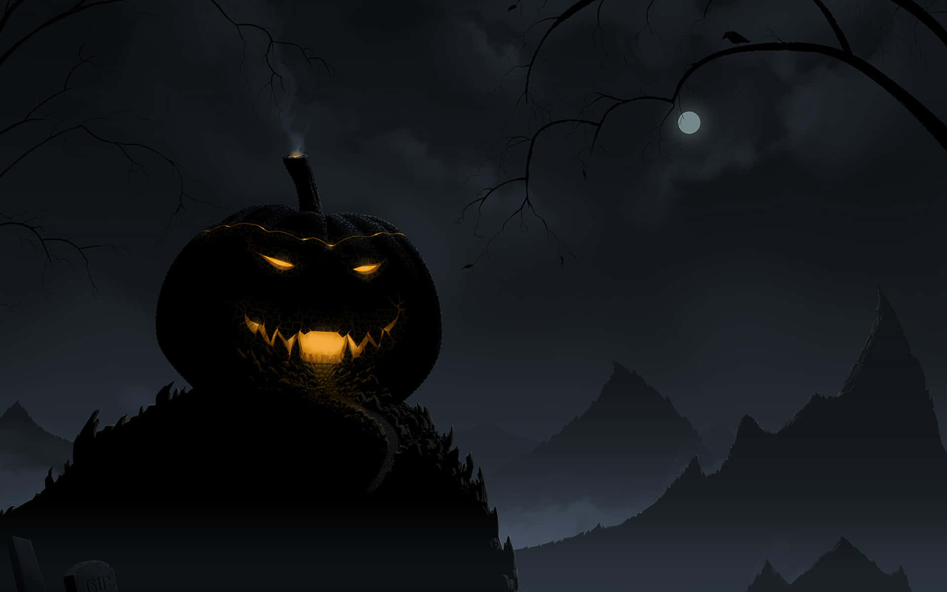 Spooky Halloween Graveyard During the Witching Hour Wallpaper