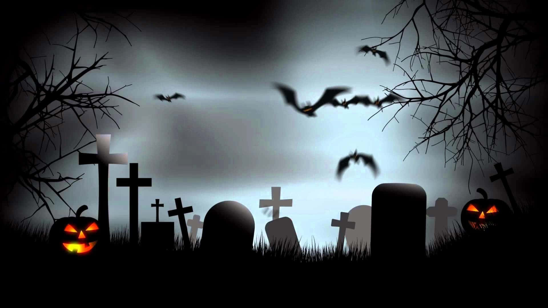 Espeluznantey Misterioso: Un Cementerio Tenebroso En La Noche De Halloween. Fondo de pantalla