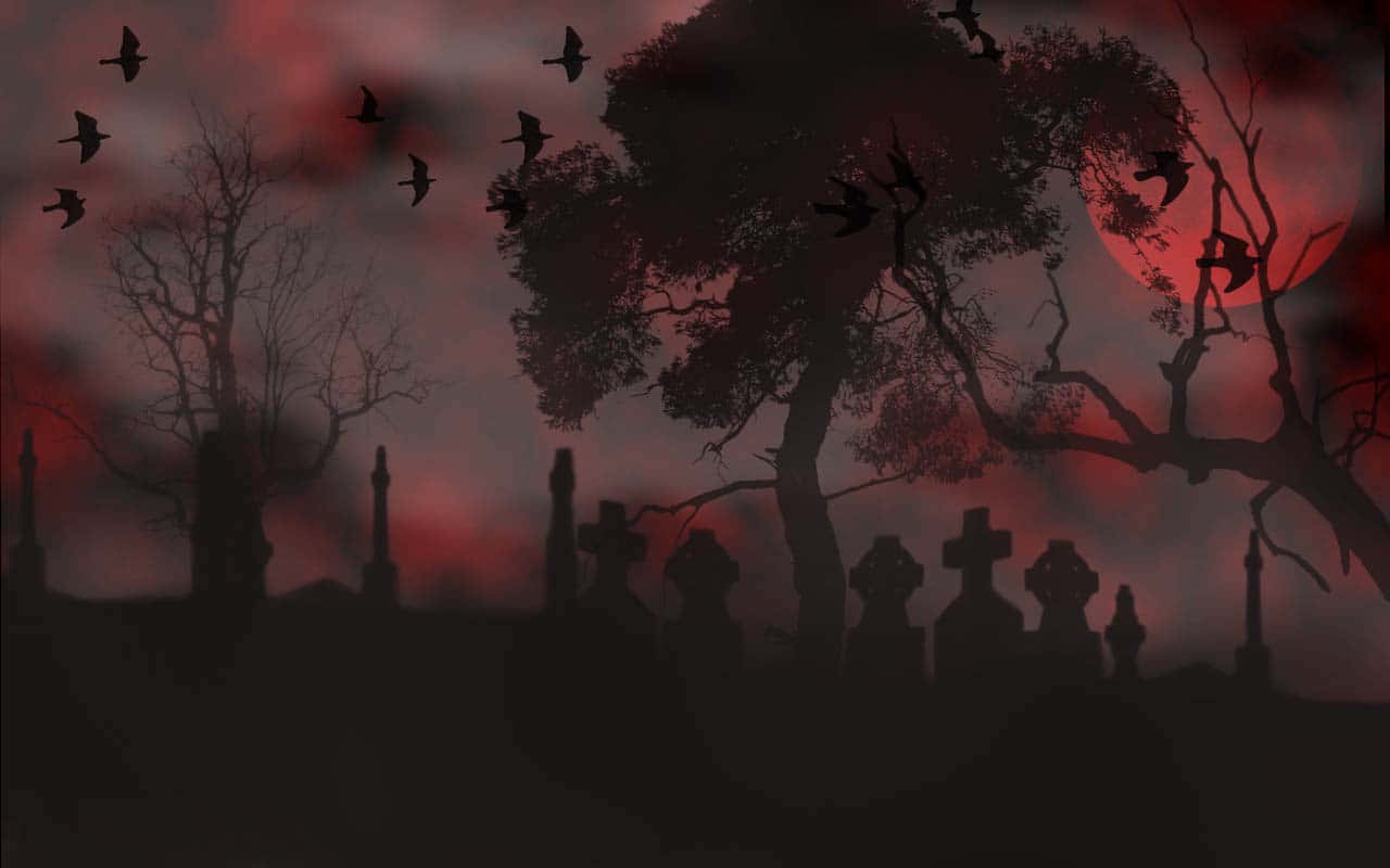 Utforskaden Kusliga Halloween-kyrkogården. Wallpaper