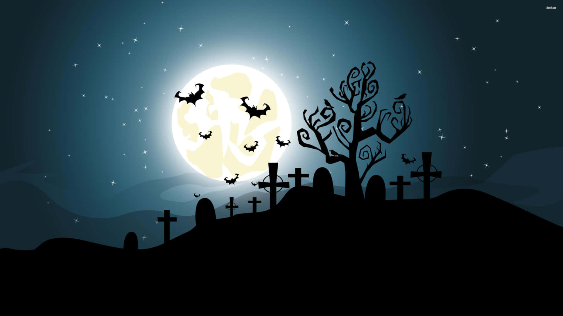 Spooky Night in the Halloween Graveyard Wallpaper