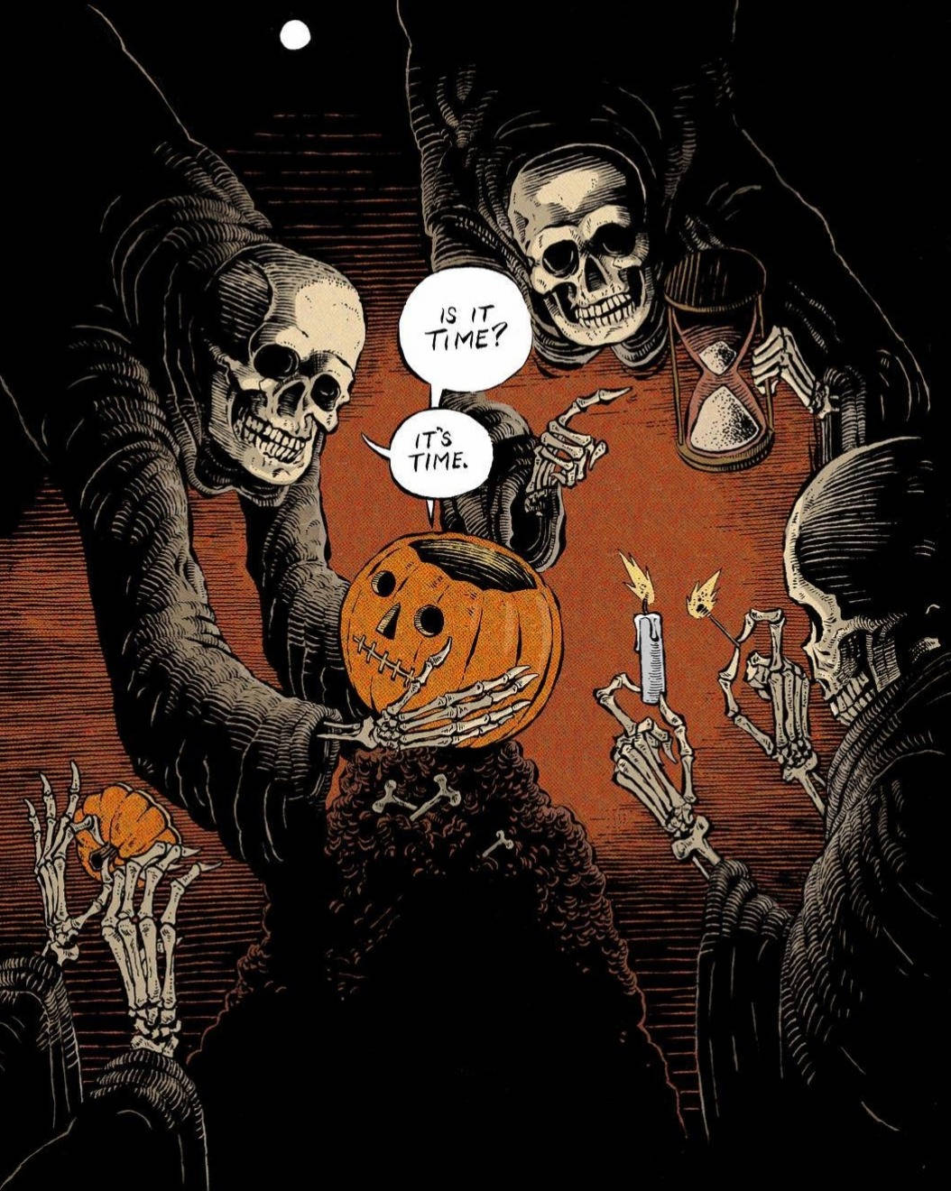 Halloween Grunge Cloaked Skeletons Wallpaper