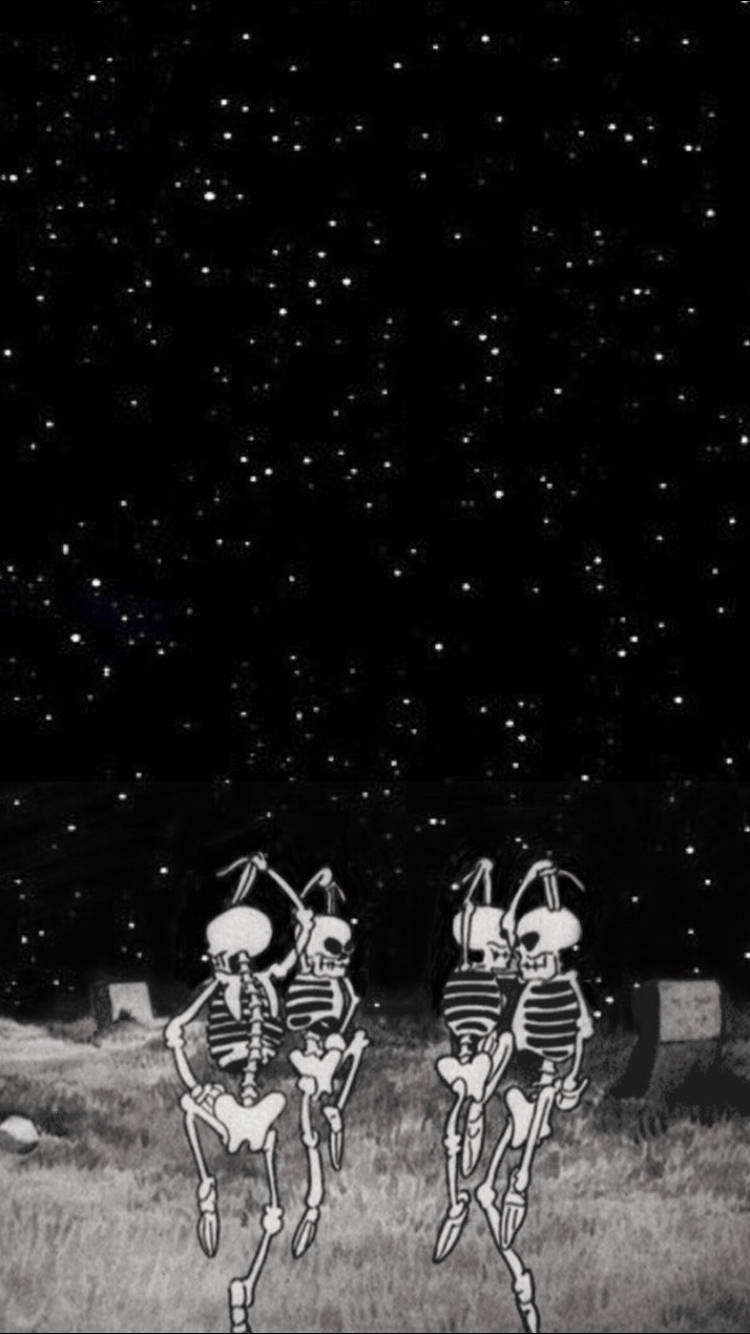 Halloween Grunge Dancing Skeletons At Night Wallpaper