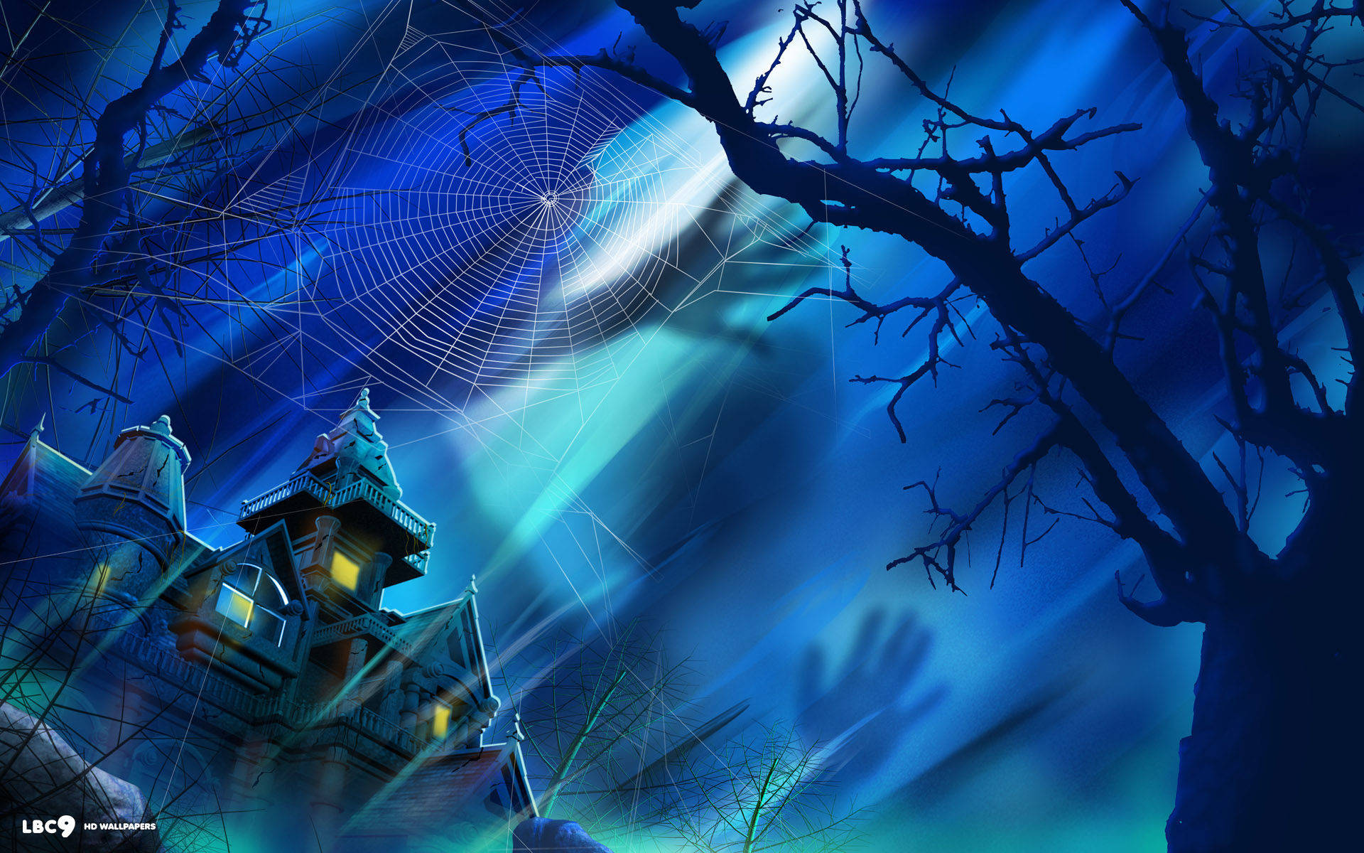 Halloween Haunted House In Moonlight Wallpaper
