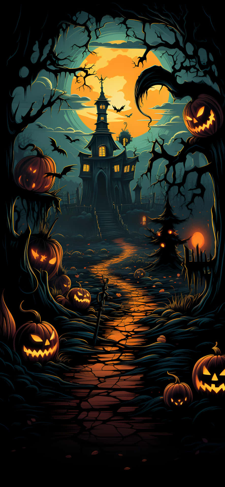 Halloween Haunted House Path Lockscreen Wallpaper