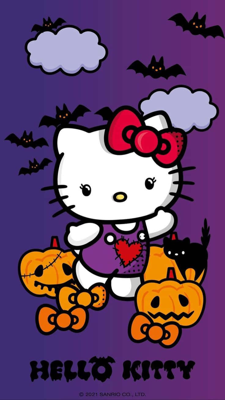 Halloween Hello Kitty Purple Background Wallpaper