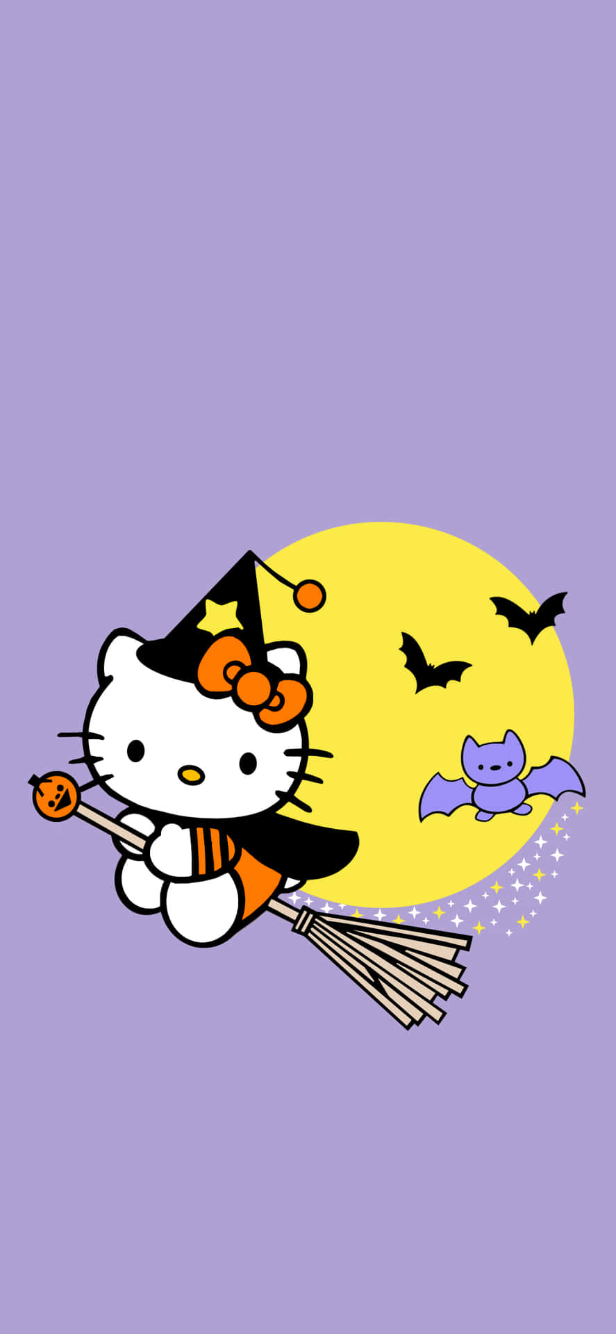 Halloween Hello Kitty Witchon Broom Wallpaper