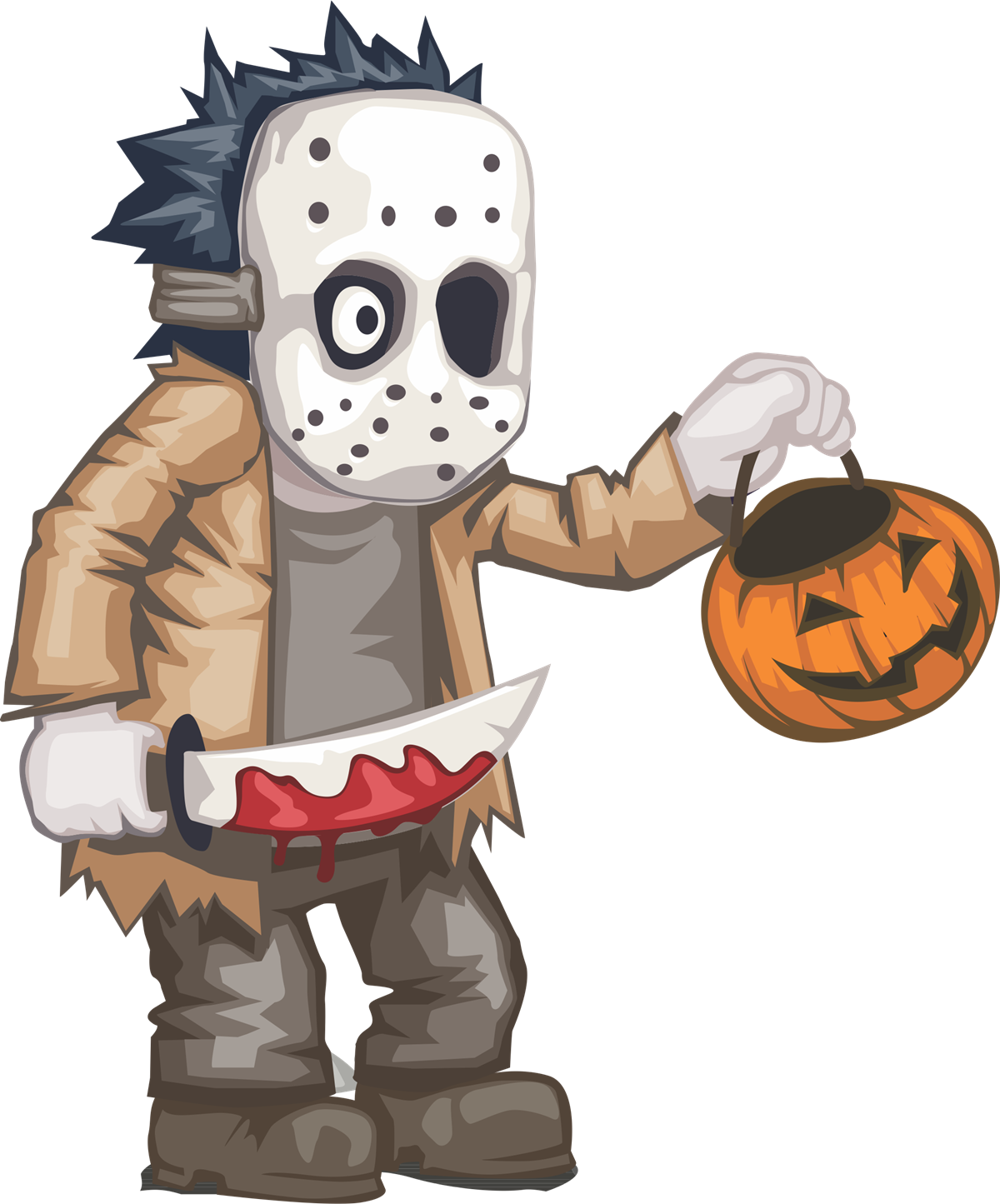 Halloween Horror Characterwith Knifeand Pumpkin PNG