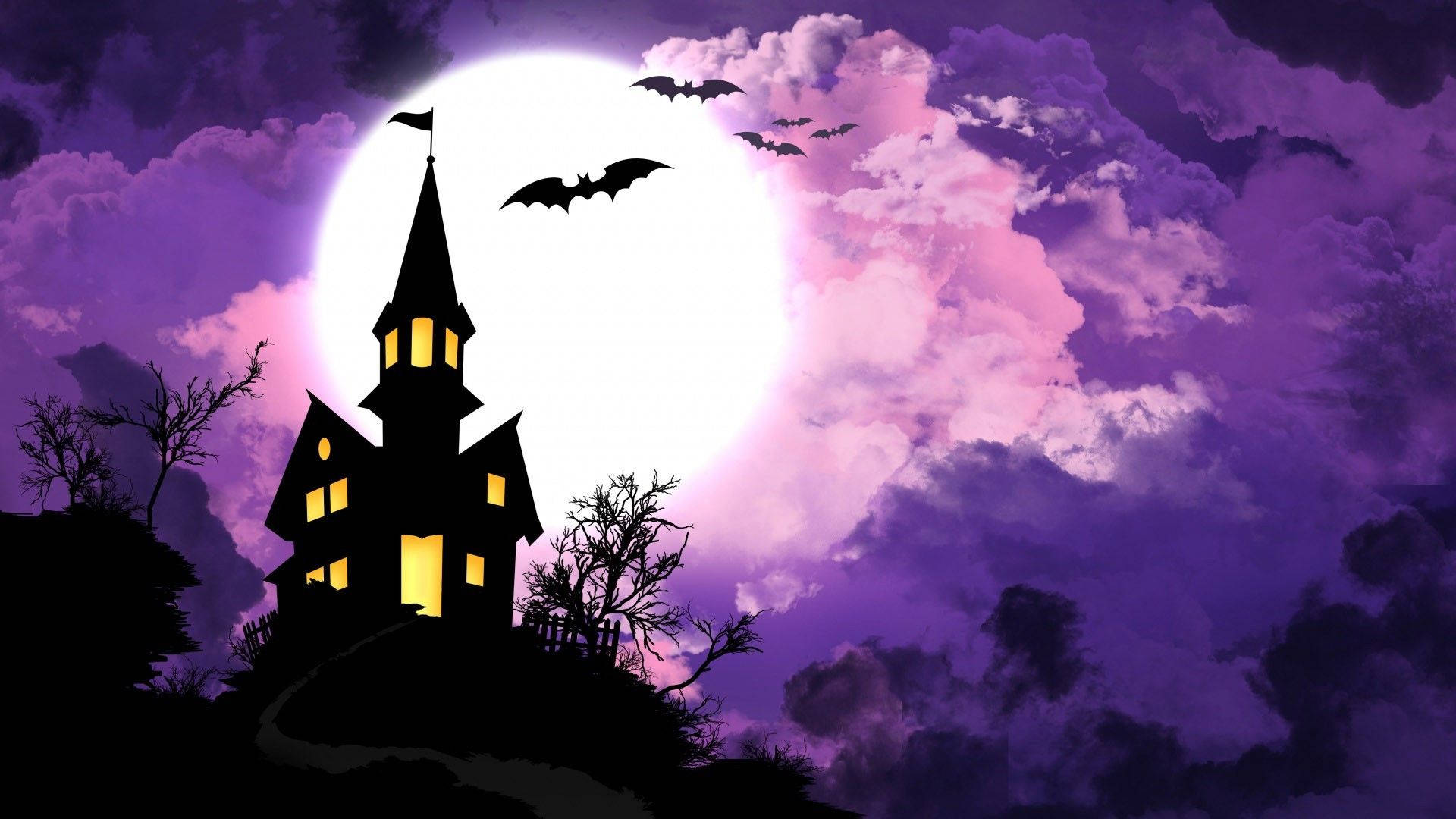Halloween House Purple Sky