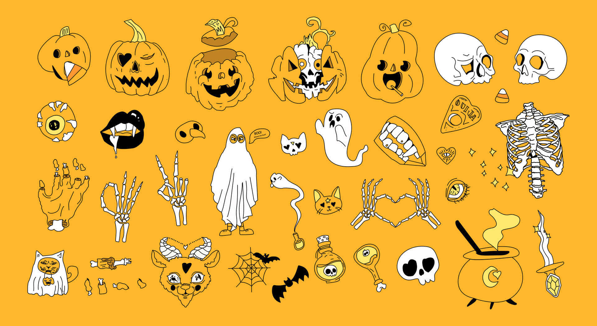 Halloween_ Icon_ Collection_ Orange_ Background Wallpaper