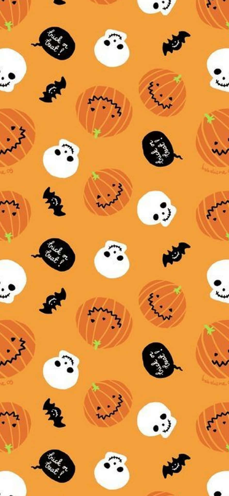 Halloween Pumpkins And Skulls On An Orange Background