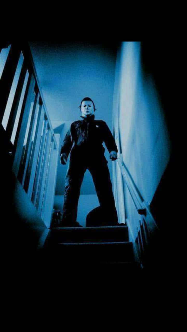 Halloween Michael Myers In Wooden Stairway Wallpaper