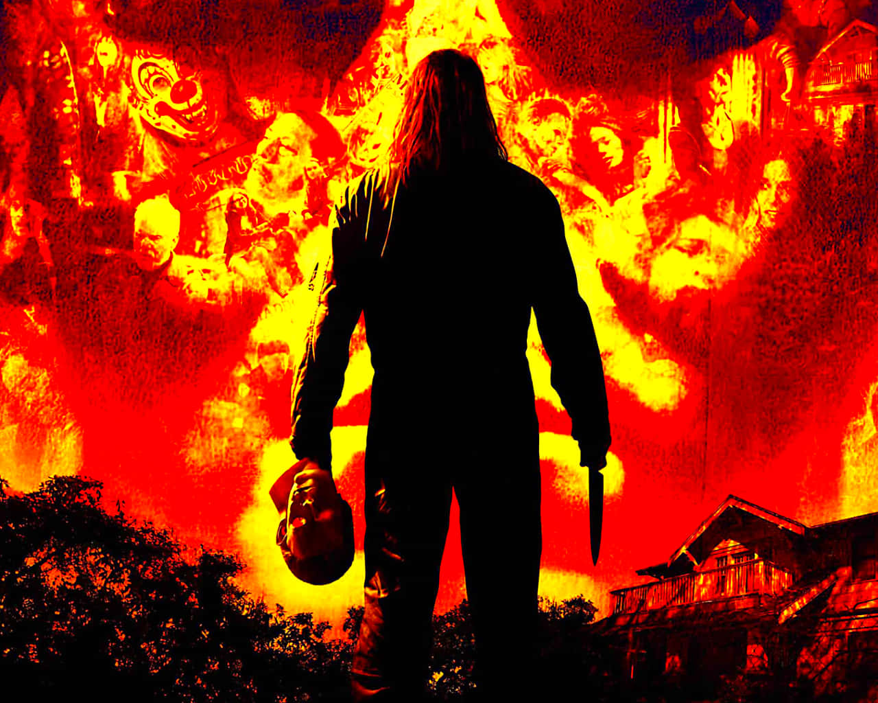 Halloween Michael Myers Burning House Wallpaper
