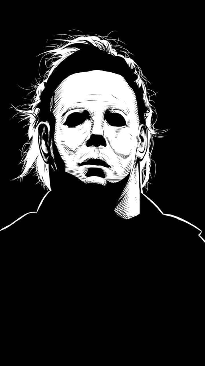 Posterin Bianco E Nero Di Halloween Con Michael Myers Sfondo