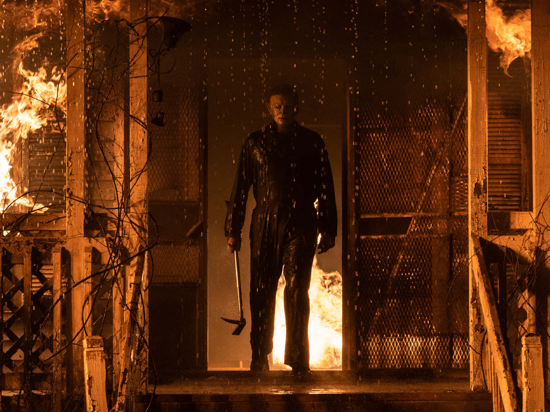 Halloween Michael Myers In Burning House Wallpaper