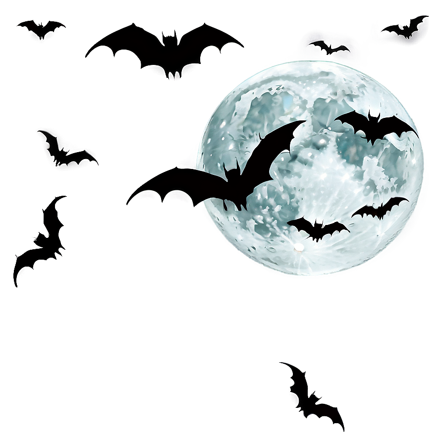 Halloween Moon And Bats Png Aqd PNG