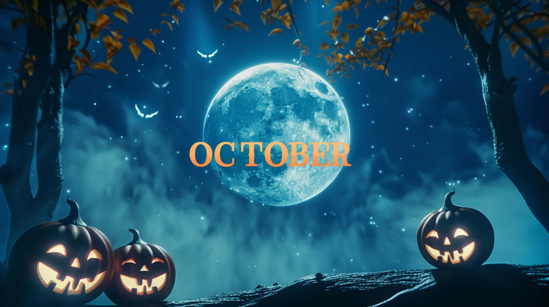 Halloween Moonand Jack O Lanterns Desktop Wallpaper Wallpaper